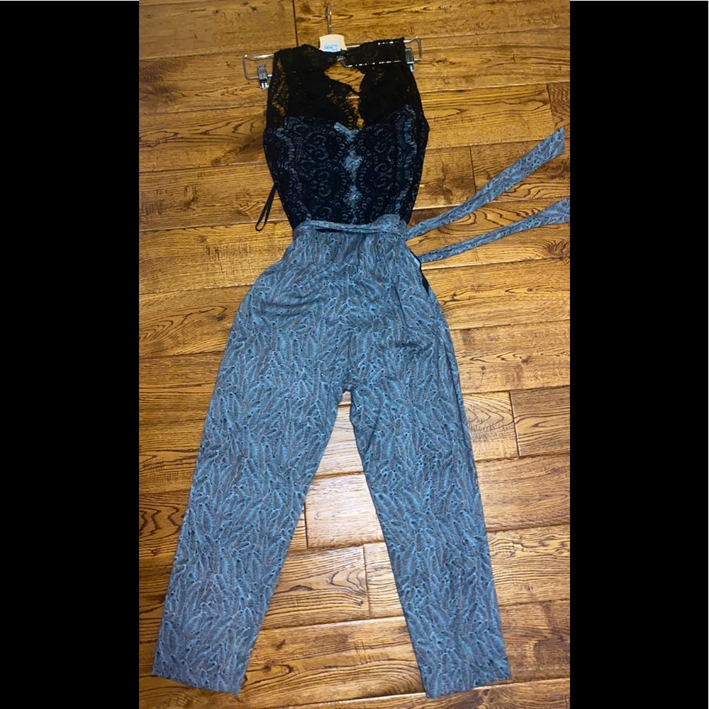 Black, blue, and light orange jumper from Anthropologie
